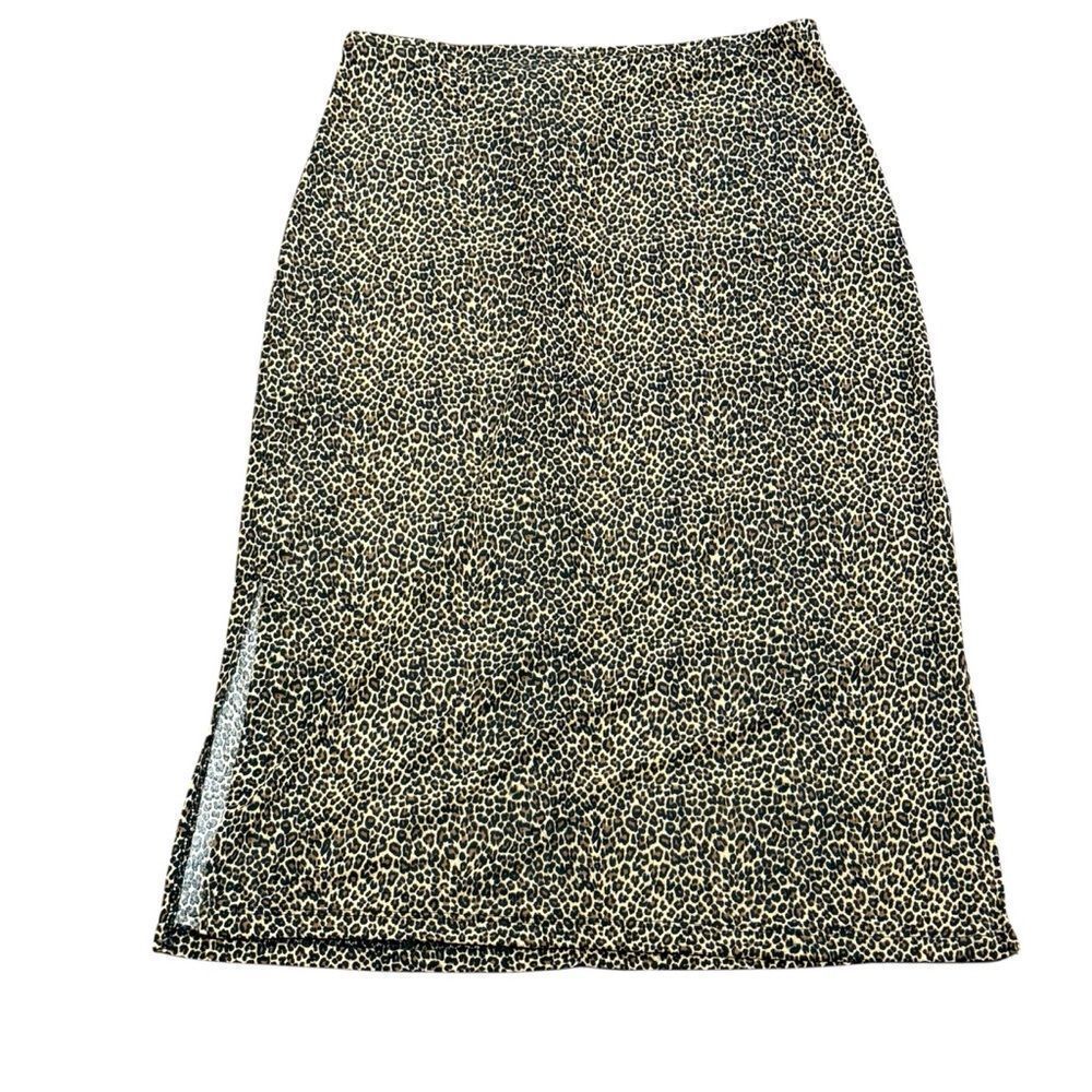 Vintage Eye Candy Animal Leopard Print Midi Skirt Tan Black Medium